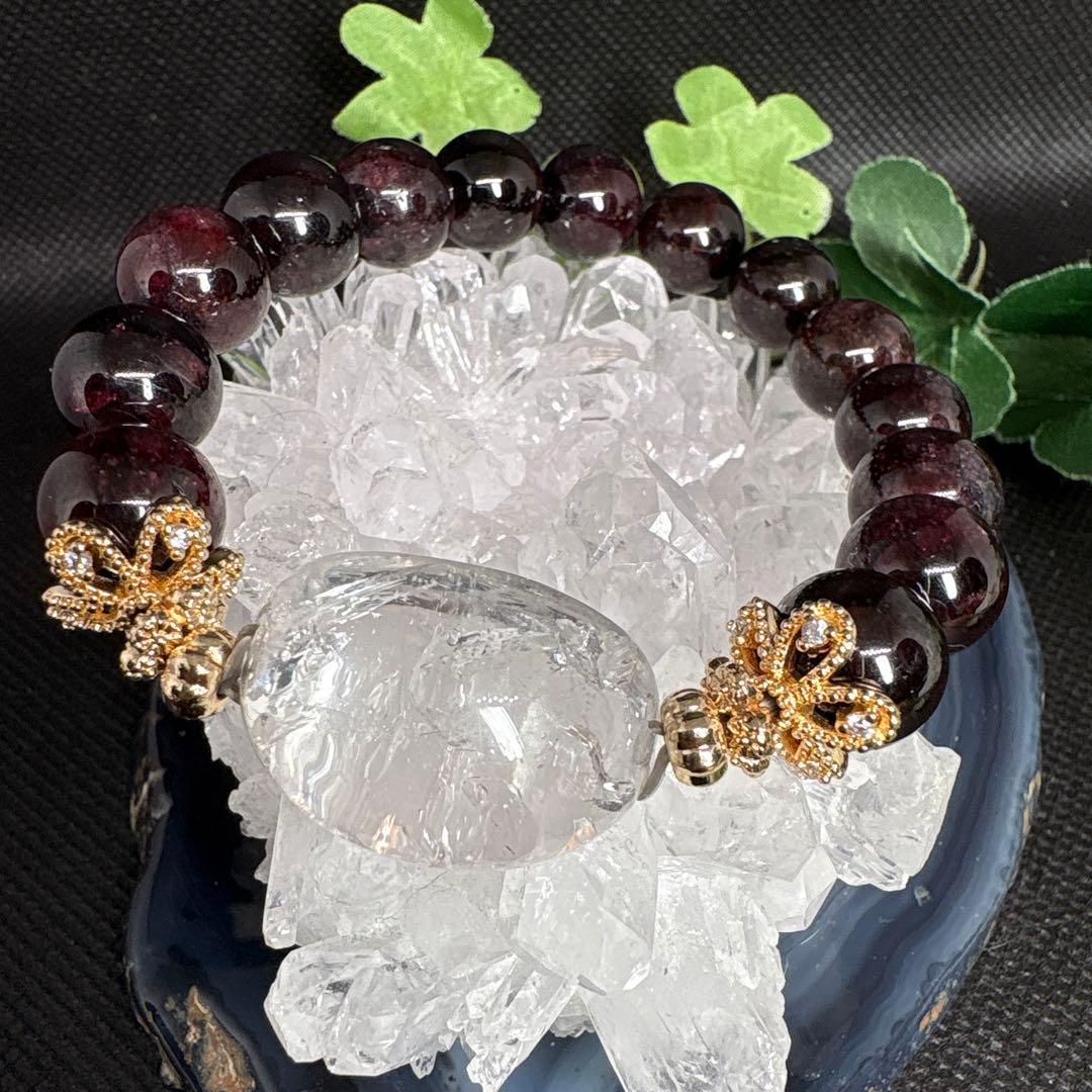 水入り水晶　ガーネット　ブレスレット