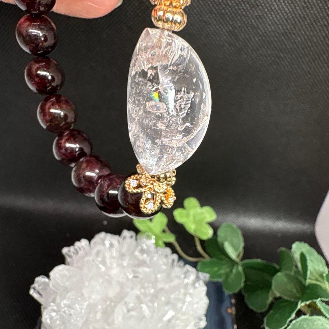 水入り水晶　ガーネット　ブレスレット