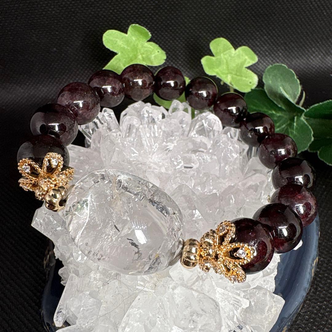 水入り水晶　ガーネット　ブレスレット