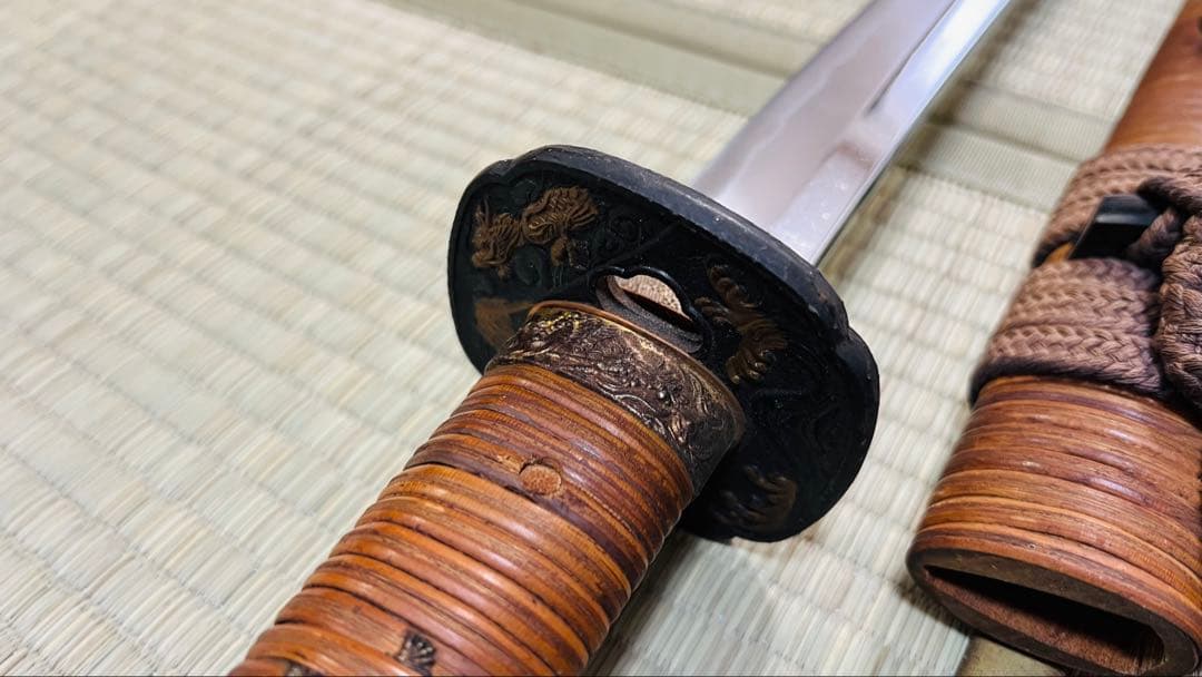 模造刀 大小 2振りセット 藤巻 鍔付き雲龍拵 笄付き 250519-4