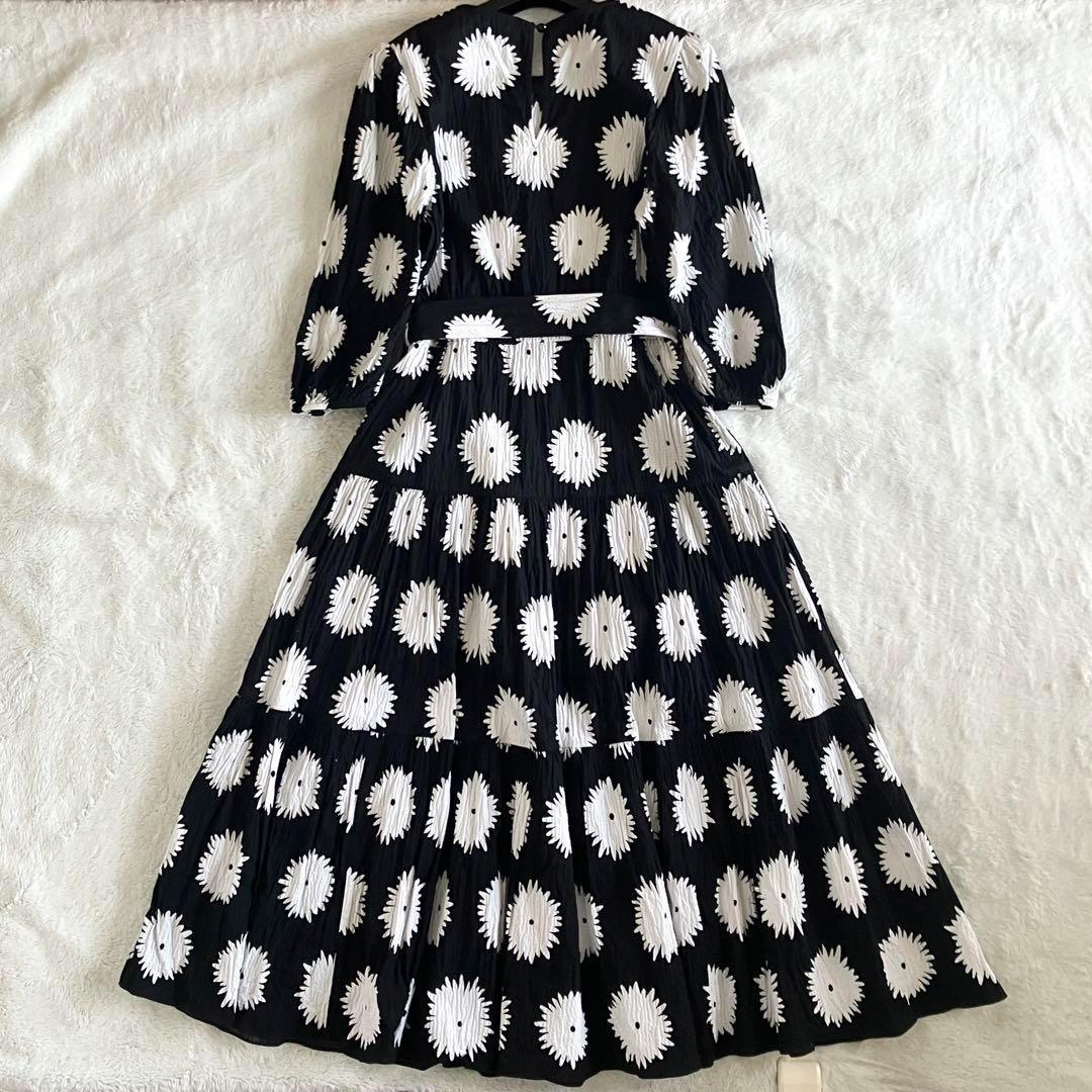 ケイトスペードニューヨーク コットン ベルテッドロングドレス S 黒白