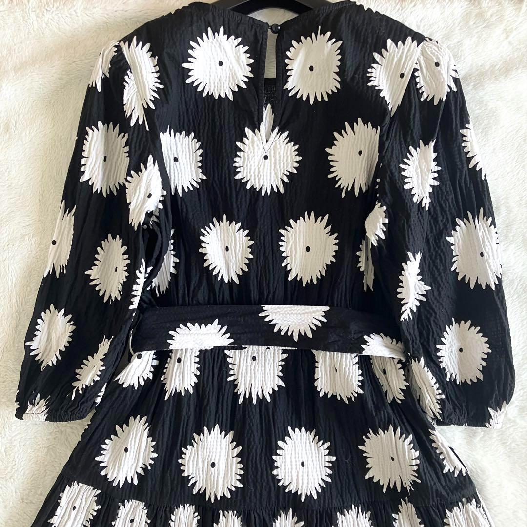 ケイトスペードニューヨーク コットン ベルテッドロングドレス S 黒白