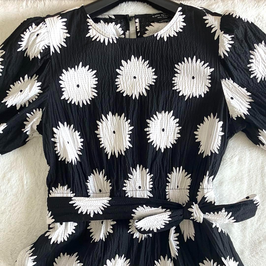 ケイトスペードニューヨーク コットン ベルテッドロングドレス S 黒白