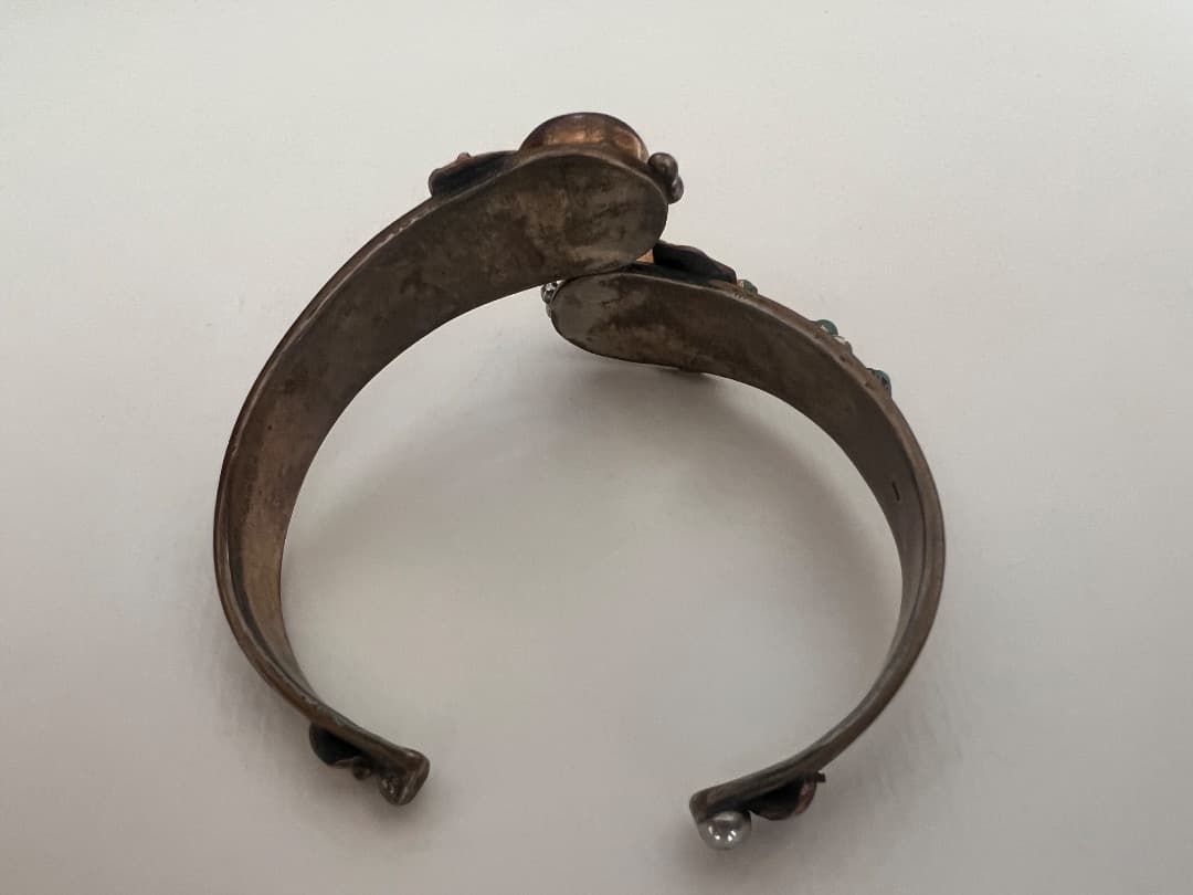 本物トルコ石×ヴィンテージ風シルバー925バングル