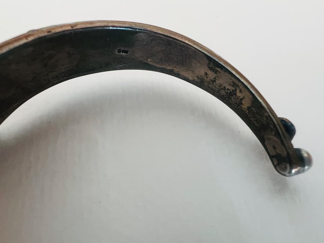 本物トルコ石×ヴィンテージ風シルバー925バングル