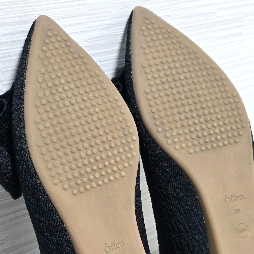 Öffen オッフェン ポインテッド フリル パンプス ブラック 38