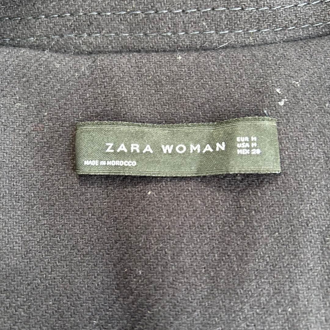 【美品】ZARA WOMAN ウール混 金ボタン ケープ風コート M 黒