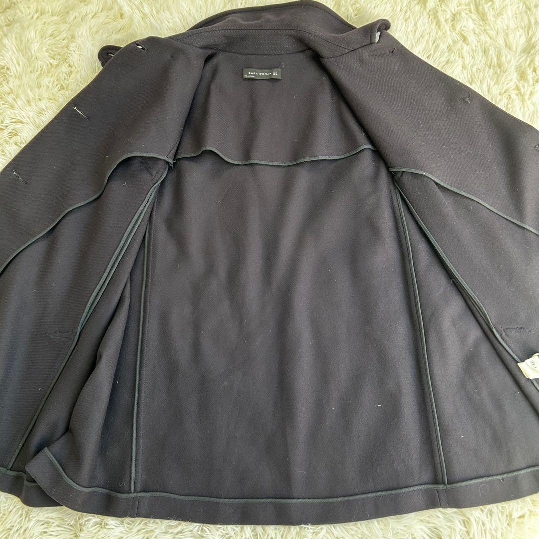 【美品】ZARA WOMAN ウール混 金ボタン ケープ風コート M 黒