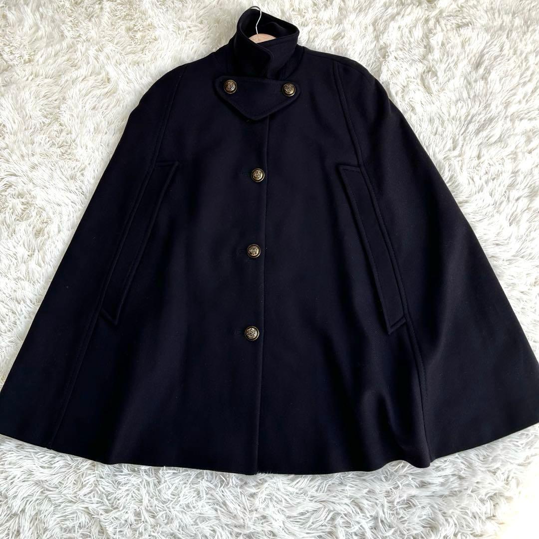 【美品】ZARA WOMAN ウール混 金ボタン ケープ風コート M 黒