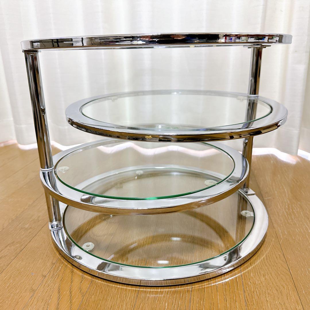 ミッドセンチュリー ラウンドテーブル 可変式 4段 強化ガラス