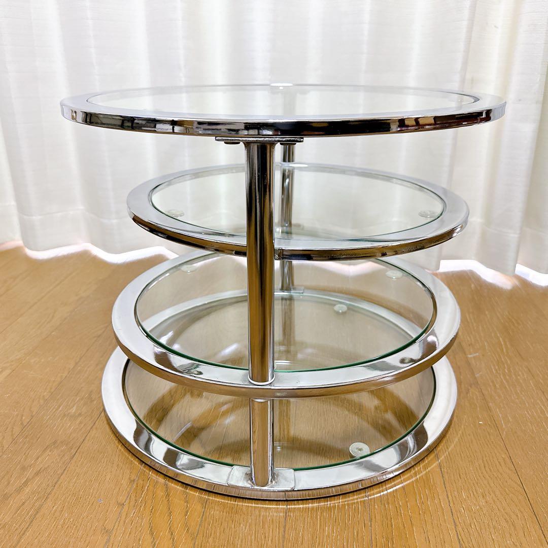 ミッドセンチュリー ラウンドテーブル 可変式 4段 強化ガラス