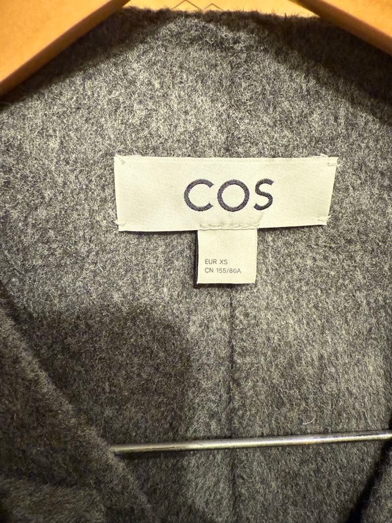 COS グレー Vネック ダブルフェイス　ウールワンピース