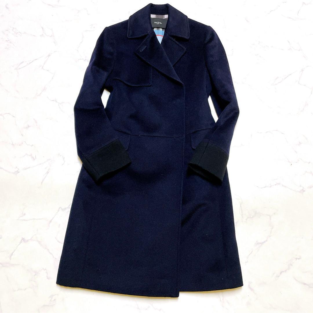 極美品 ポールスミスブラック ウールカシミヤダブルボタンロングコート 40 L
