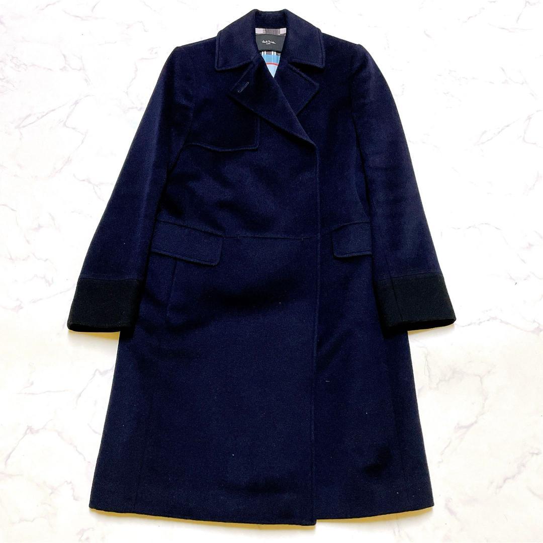 極美品 ポールスミスブラック ウールカシミヤダブルボタンロングコート 40 L