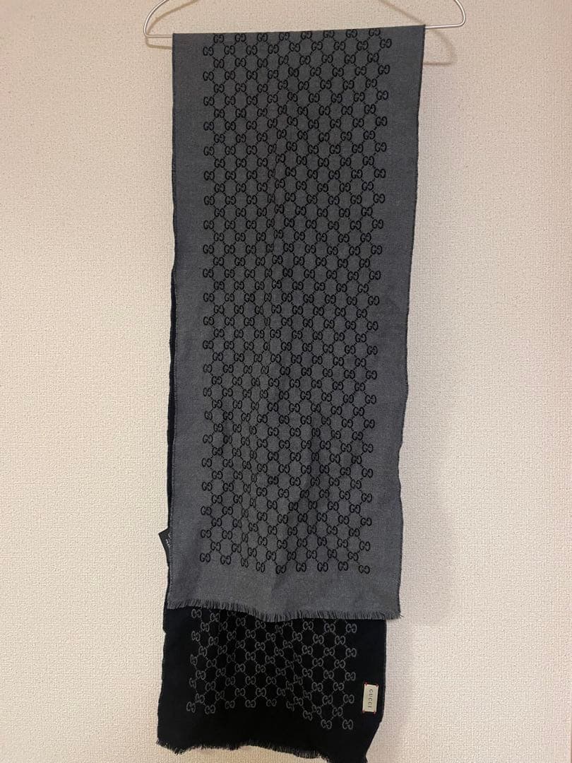 GUCCI GGロゴ マフラー グレー/ブラック