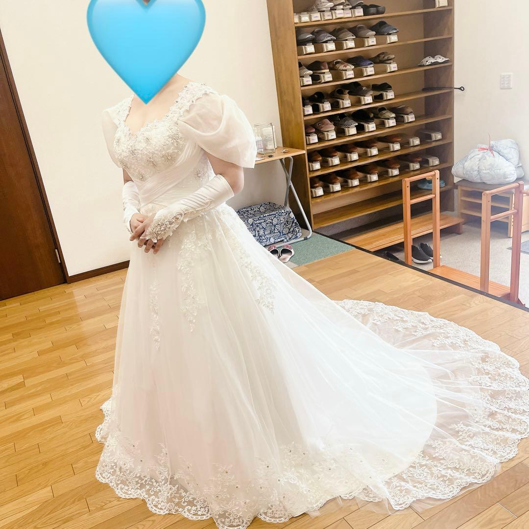 ウェディングドレス　大きいサイズ　M、L、XLの方向け　ホワイト　結婚式　新婦