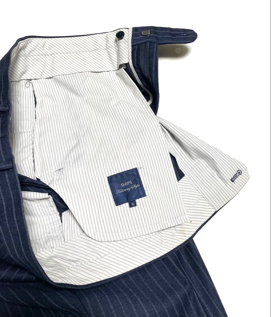 【美品】SHIPS × REDA ネイビー チョークストライプスーツ 46