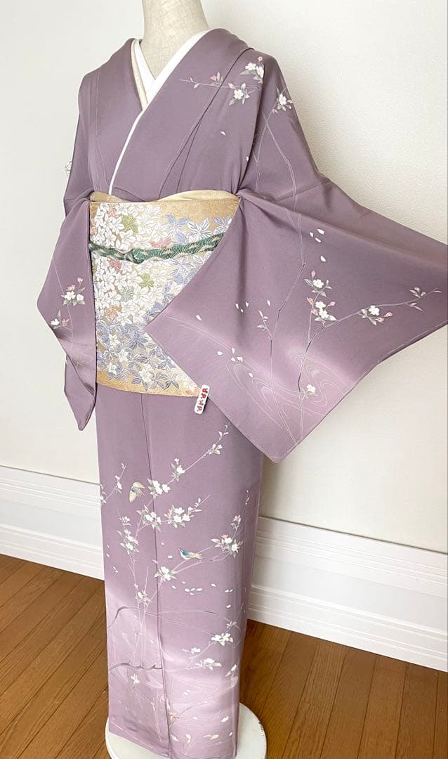 しつけ付幸せの青い鳥 訪問着 十日町友禅 正絹着物