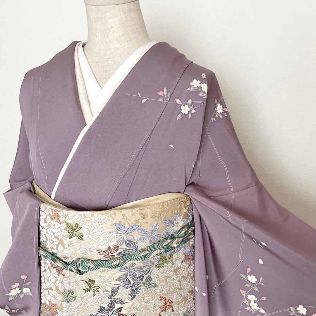 しつけ付幸せの青い鳥 訪問着 十日町友禅 正絹着物