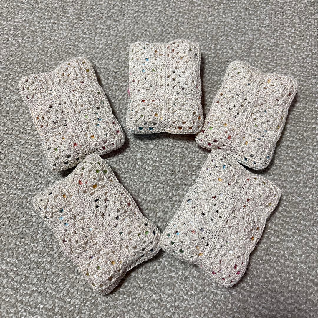 ハンドメイド　かぎ編みファスナーポーチ　ポケットティッシュケース　モチーフ編み