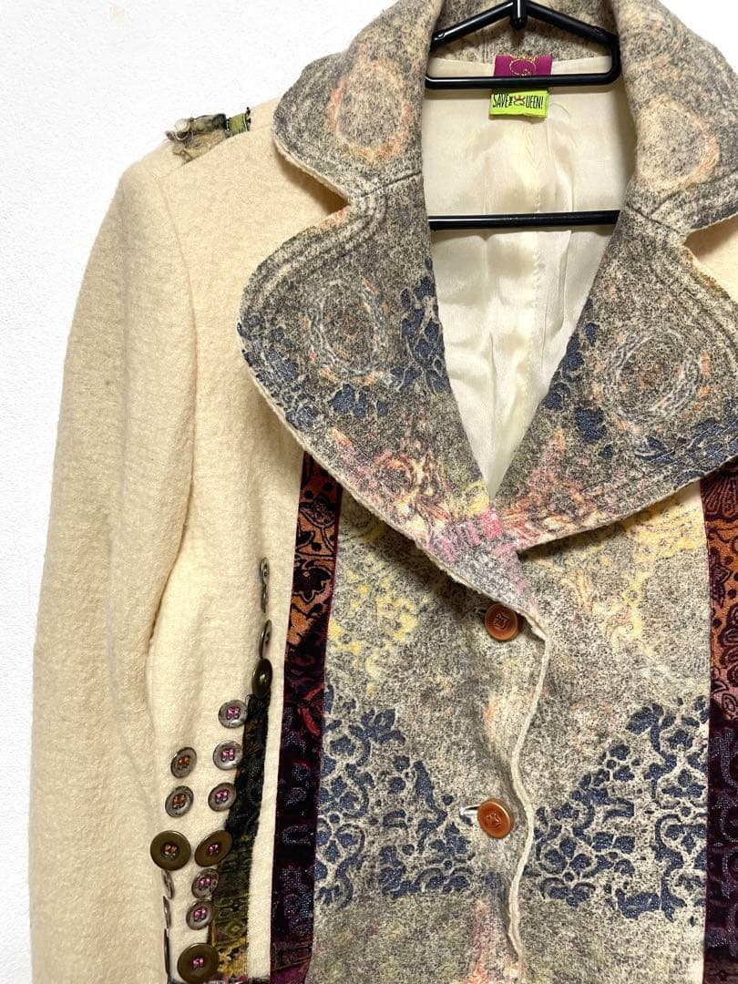 SAVE THE QUEEN 平成ギャルy2k 白いウール　テーラードジャケット