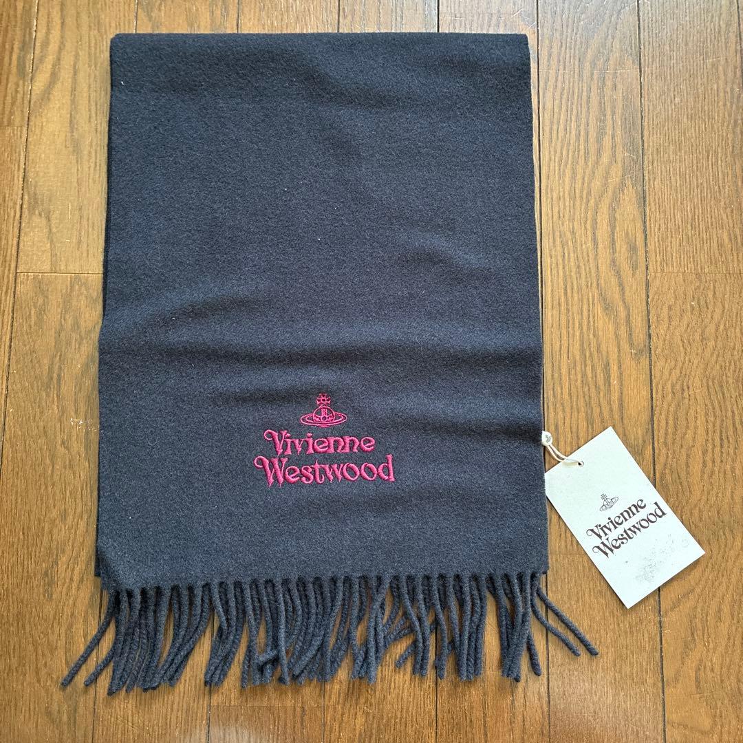 【未使用品】ヴィヴィアンウエストウッド オーブ 刺繍 マフラー ネイビー
