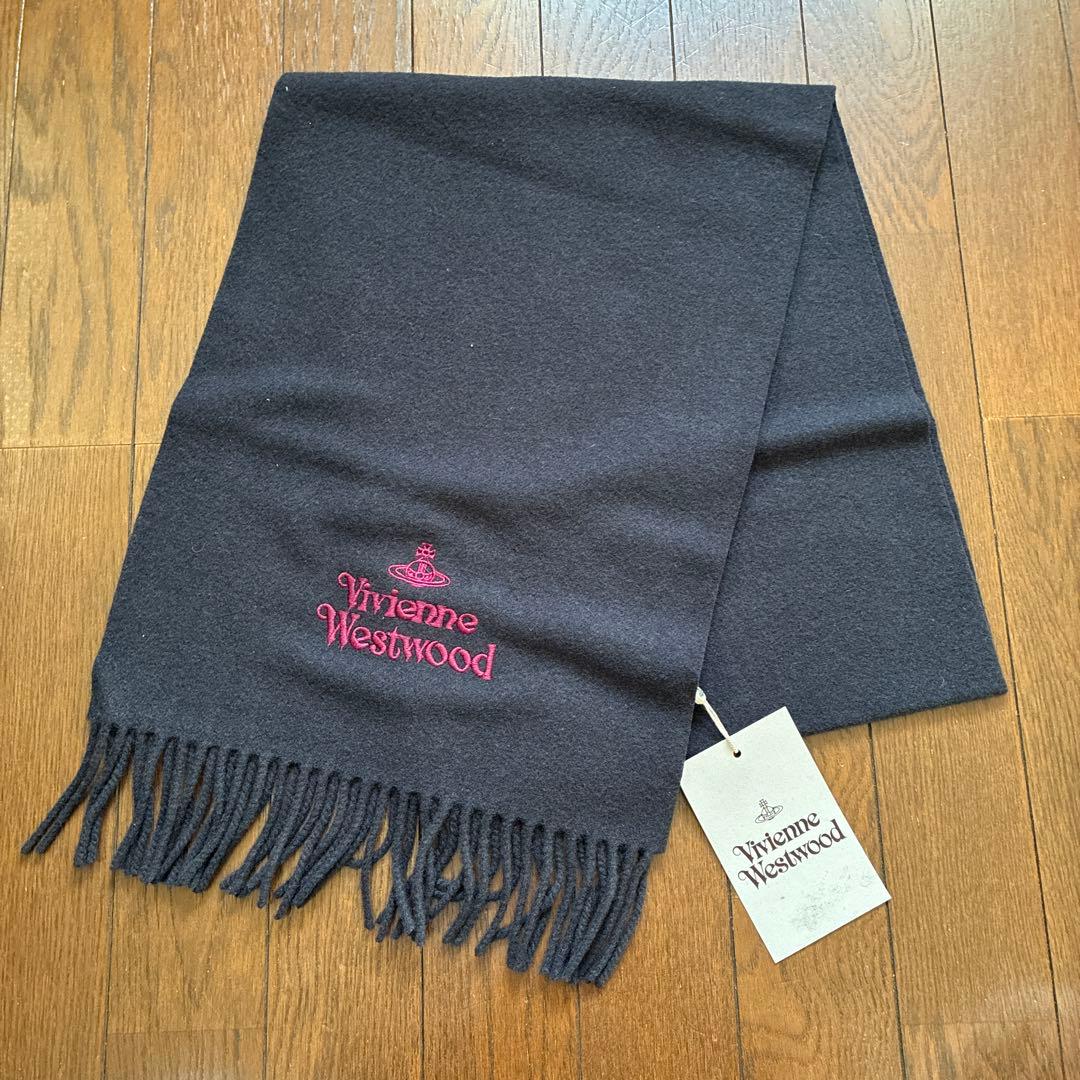【未使用品】ヴィヴィアンウエストウッド オーブ 刺繍 マフラー ネイビー