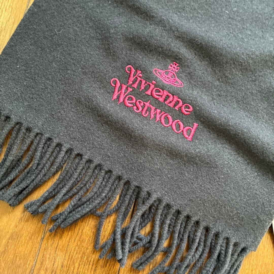 【未使用品】ヴィヴィアンウエストウッド オーブ 刺繍 マフラー ネイビー