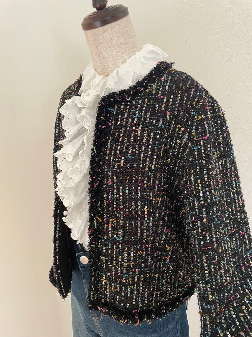 【トゥモローランド】リントン社製シャインファンシーツイードノーカラージャケット