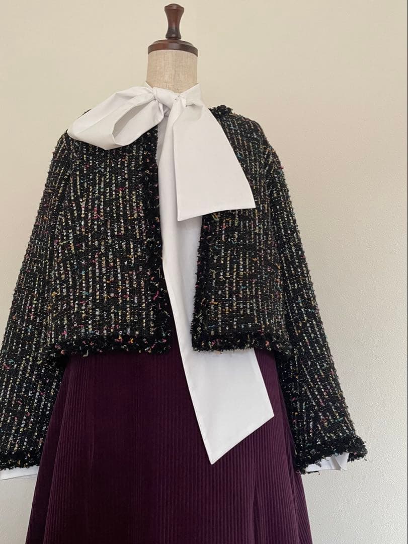 【トゥモローランド】リントン社製シャインファンシーツイードノーカラージャケット