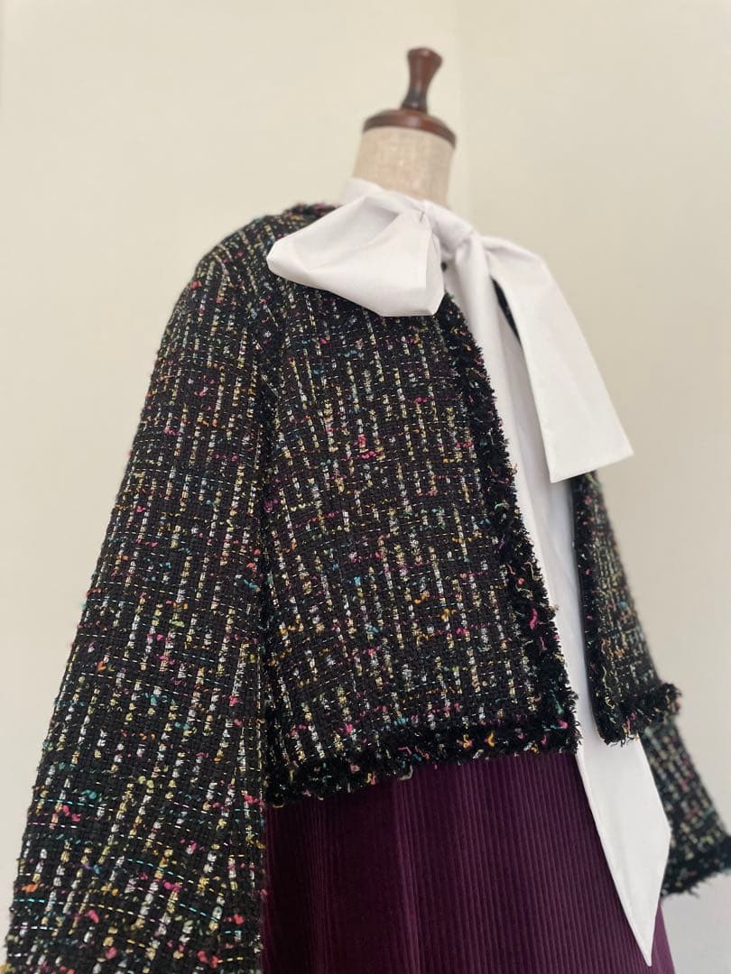 【トゥモローランド】リントン社製シャインファンシーツイードノーカラージャケット