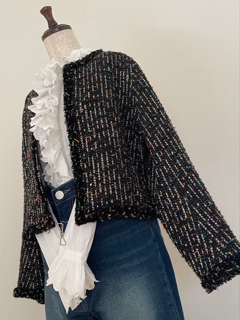 【トゥモローランド】リントン社製シャインファンシーツイードノーカラージャケット