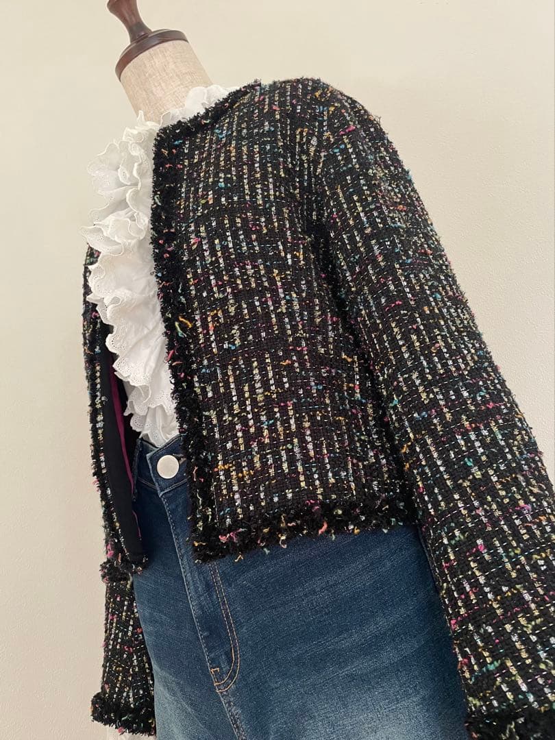 【トゥモローランド】リントン社製シャインファンシーツイードノーカラージャケット