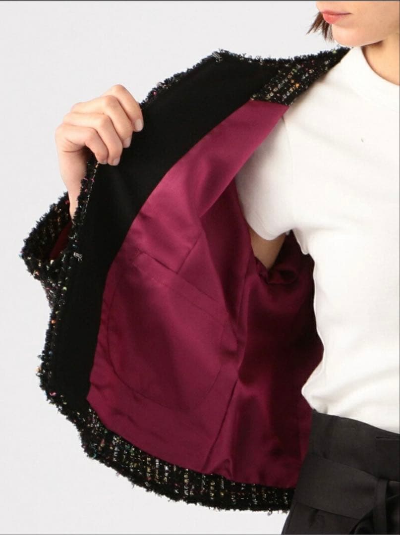 【トゥモローランド】リントン社製シャインファンシーツイードノーカラージャケット