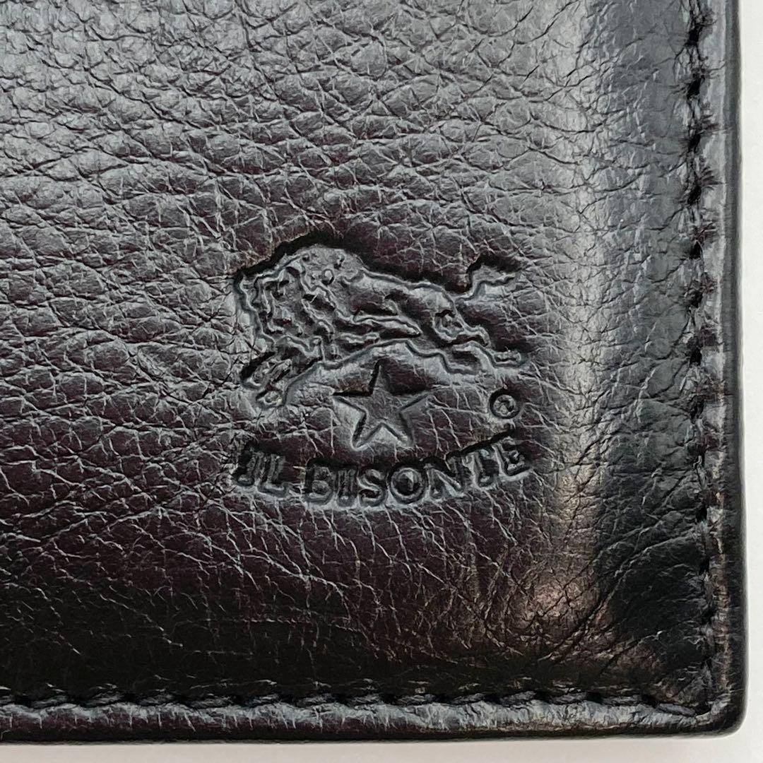 てんてん✨ IL BISONTE 二つ折り財布 黒 レザー ロゴ型押し