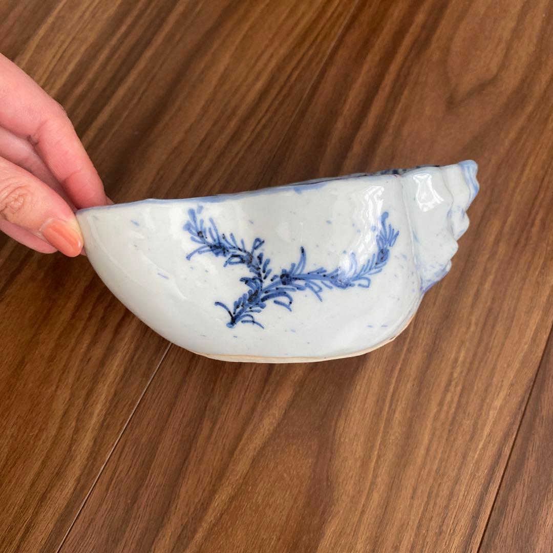 極上作　九谷焼　須田菁華　吹墨染付　貝型　向付　小鉢　一客