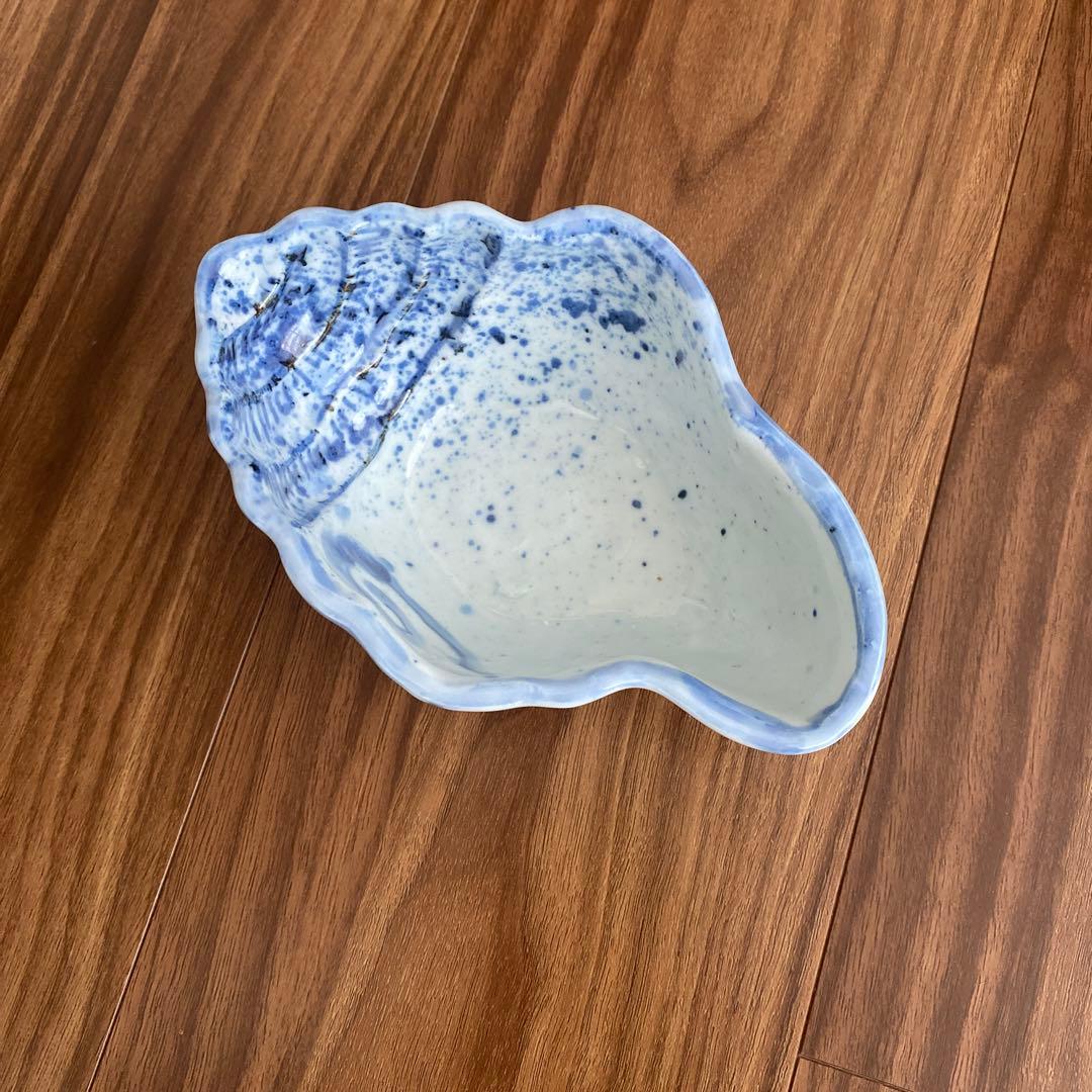 極上作　九谷焼　須田菁華　吹墨染付　貝型　向付　小鉢　一客