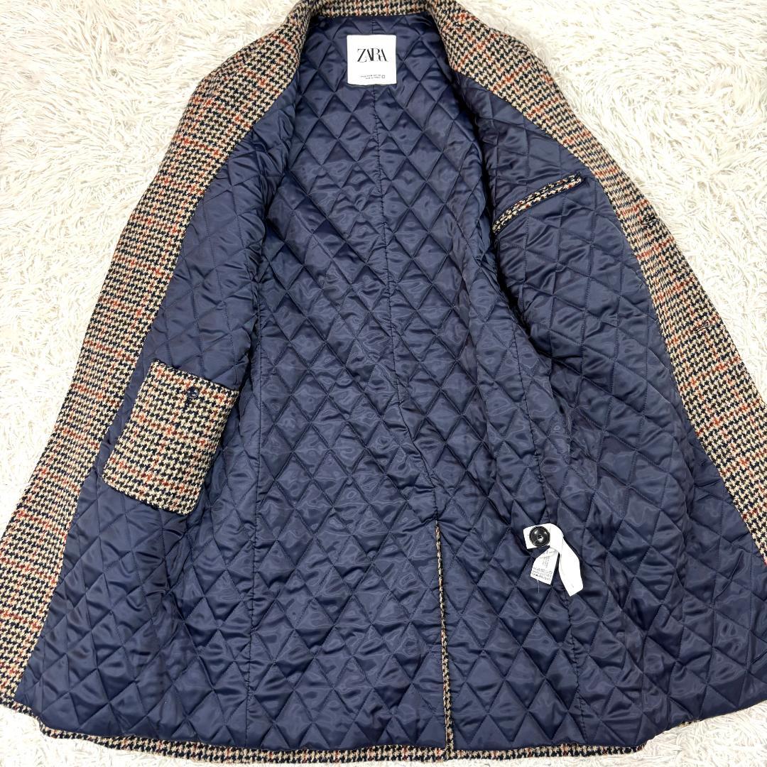 希少　ザラ　チェスターコート　イタリア製　高級生地メーカー　千鳥柄　キルティング