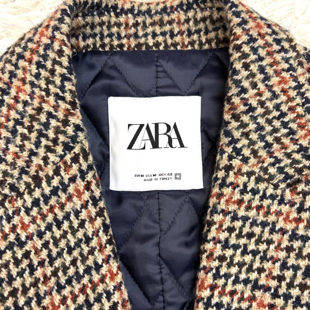希少　ザラ　チェスターコート　イタリア製　高級生地メーカー　千鳥柄　キルティング