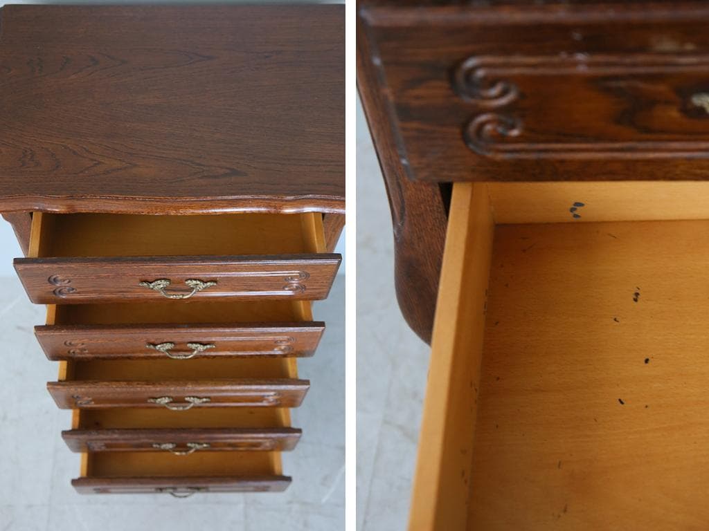 フランスアンティーク猫脚5杯ドロワー/木製チェスト/タンス/飾り棚(86-26)