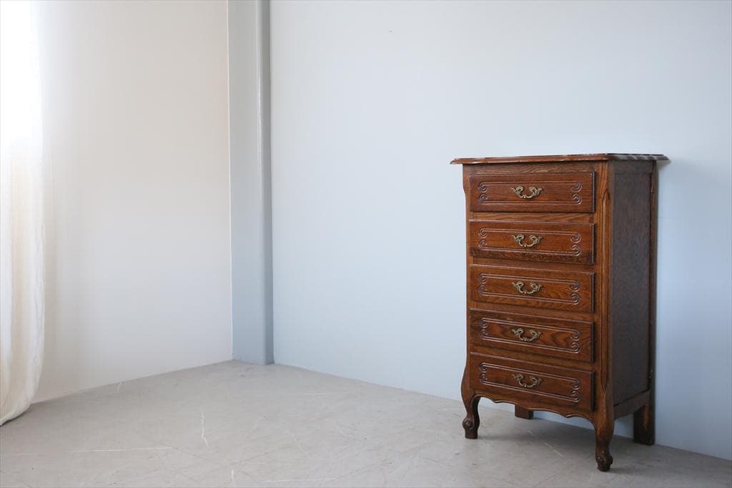 フランスアンティーク猫脚5杯ドロワー/木製チェスト/タンス/飾り棚(86-26)