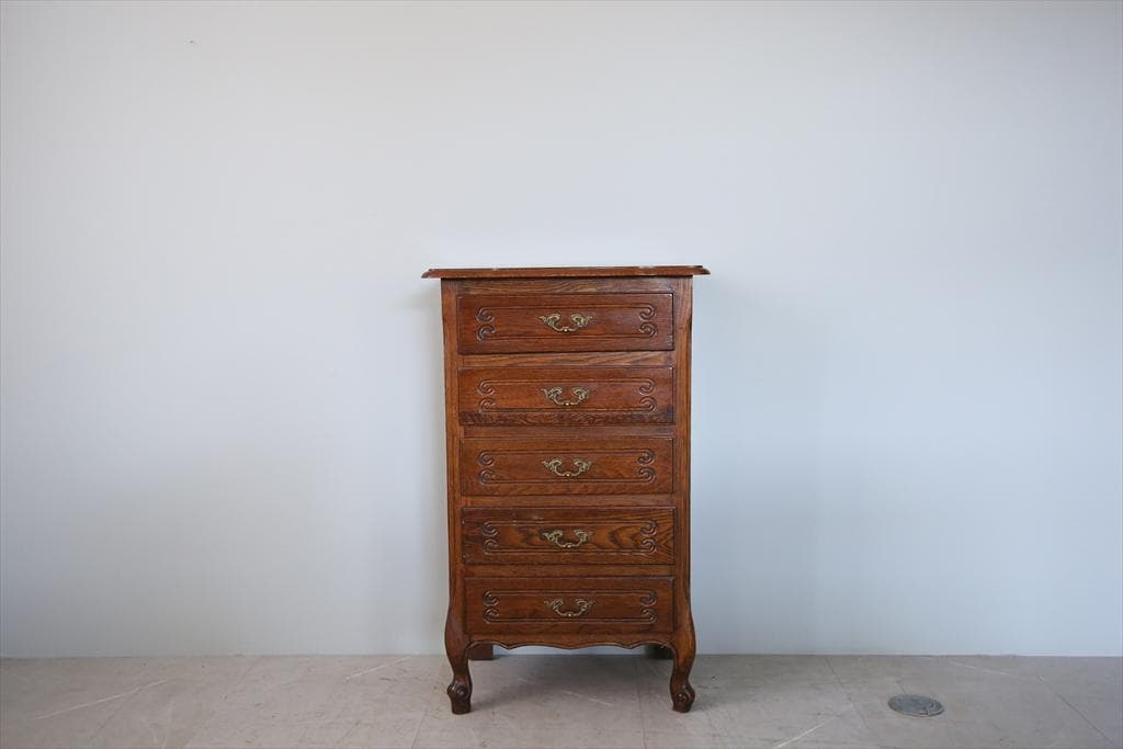 フランスアンティーク猫脚5杯ドロワー/木製チェスト/タンス/飾り棚(86-26)