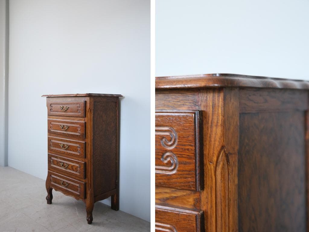 フランスアンティーク猫脚5杯ドロワー/木製チェスト/タンス/飾り棚(86-26)