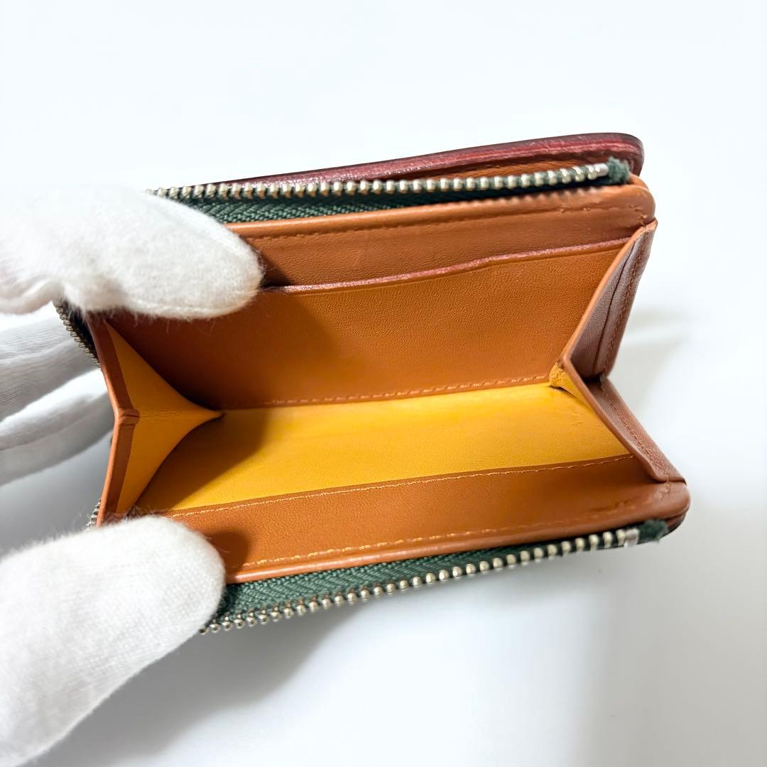 美品　ガンゾ　コードバン　Lファスナー　二つ折り財布　コンパクト　ミニ　グリーン