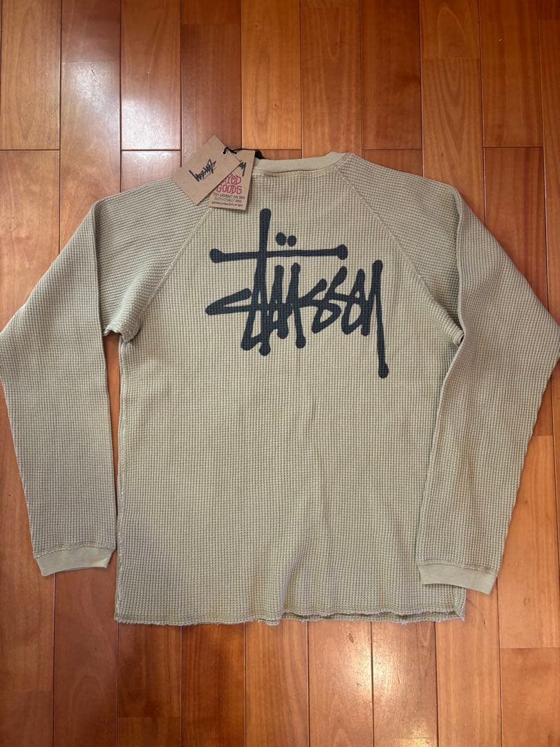 新品タグ付STUSSY ベージュ MラグランサーマルロンT