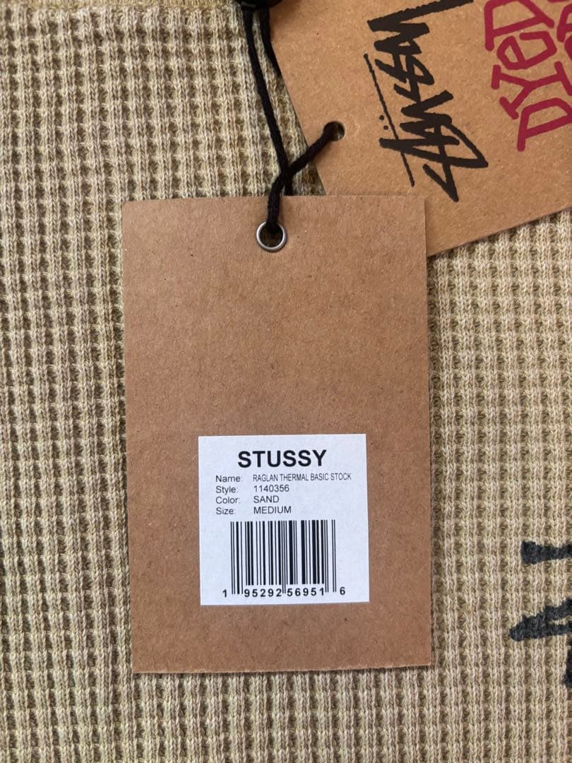 新品タグ付STUSSY ベージュ MラグランサーマルロンT