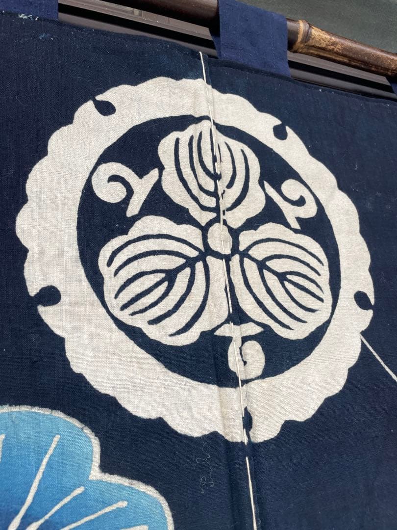 未使用:米沢 藍染 本藍 【遠藤きよ子】筒がき 大判タペストリー 壁掛け 松竹梅