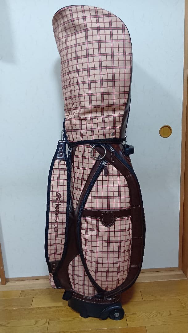 kasco キャスコ キャディバッグ キャスター付 チェック柄 ブラウン