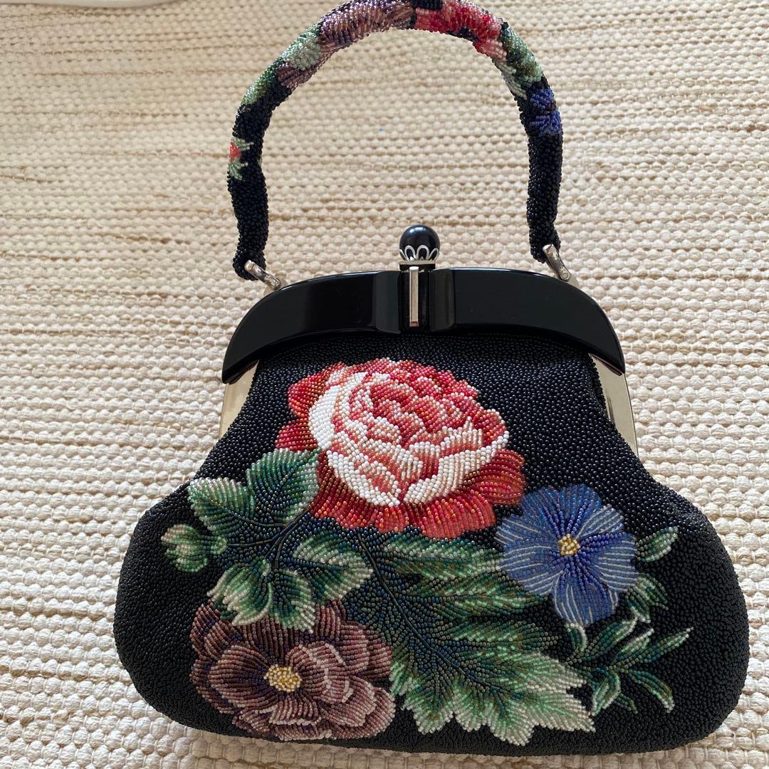 総ビーズ　ハンドバッグ　アンティーク　ヴィンテージ　昭和40年代　レトロ　和装