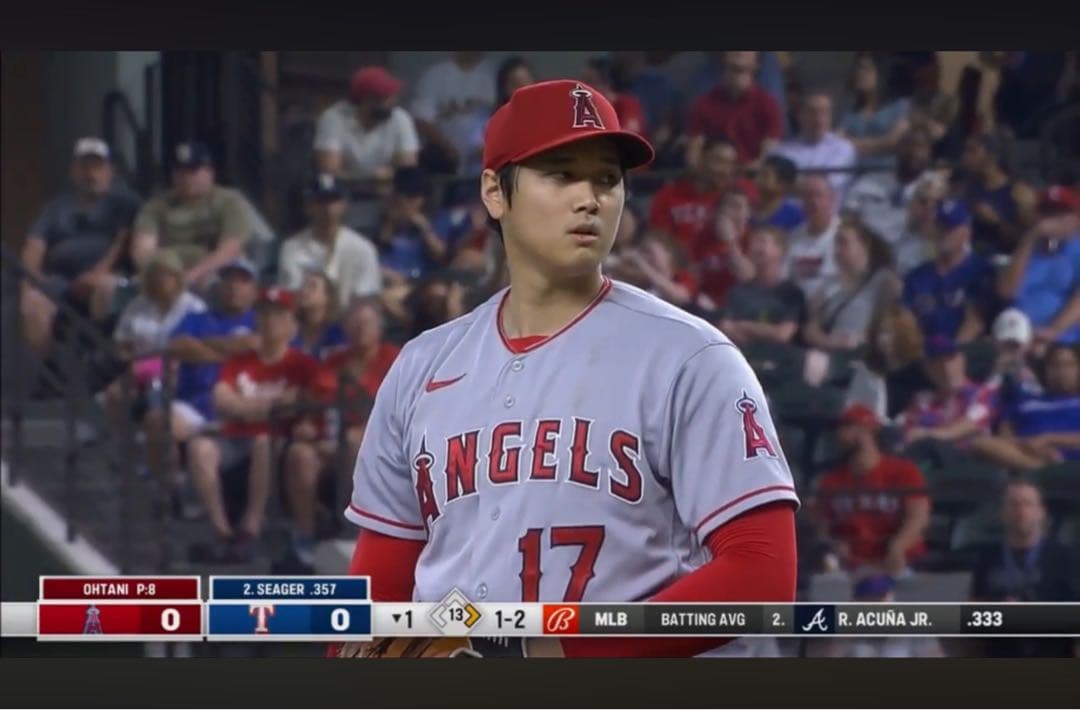 MLB 大谷翔平選手 対レンジャース戦 実使用球 マイクトラウト捕球